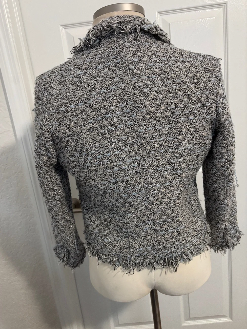 Carole Little Gray Fringed Tweed Blazer